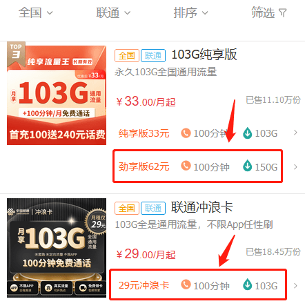 联通29元103g全国通用流量卡截图