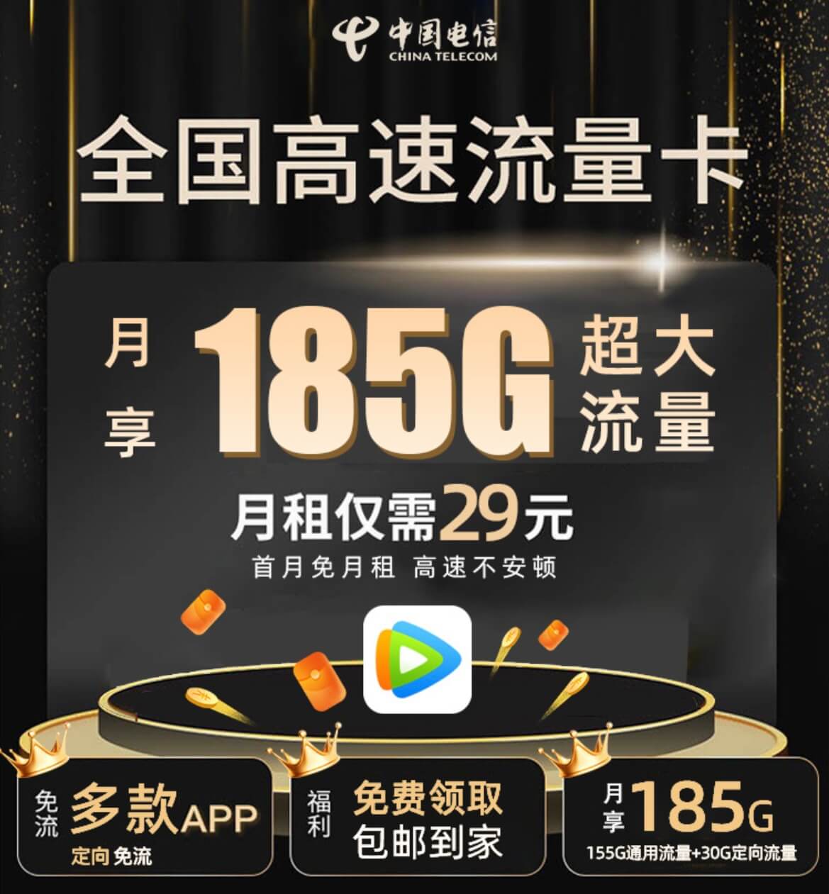 电信高速流量卡是真的吗？（电信小火卡185G流量+100分通话）