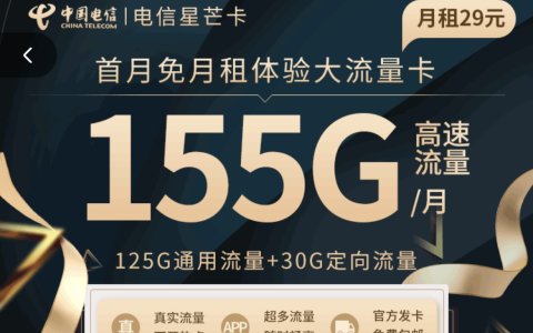 固定月租的长期流量卡（电信星芒卡155G，29元/月）