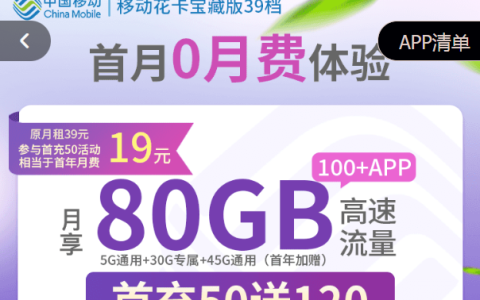 月租19元的是什么手机卡？（移动80G，电信95G，广电192G大流量卡办理）