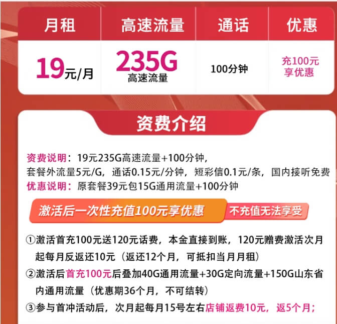 山东联通东岛卡怎么办理？（山东省内神卡，19元/月，235G全国流量+100分钟通话）